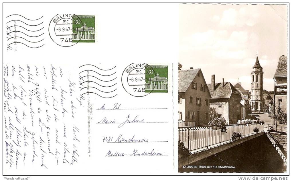 AK 276415 BALINGEN, Blick Auf Die Stadtkirche -6. 9. 67 - 14 746 BALINGEN Mc Nach Krauchenwies Mit 1 X 20 PF DEUTSCHE - Balingen