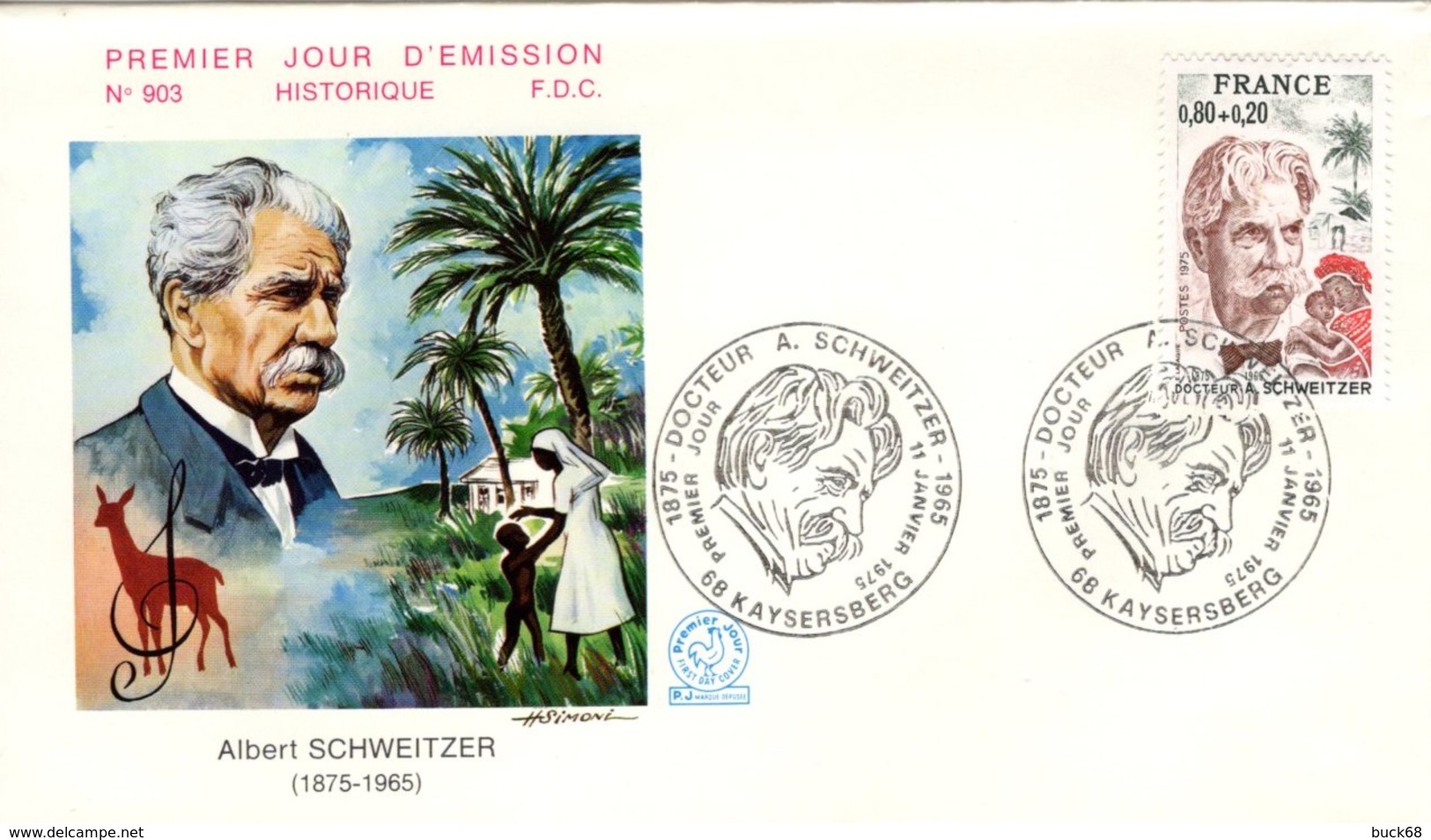 FRANCE Poste 1824 Enveloppe FDC Premier Jour Albert SCHWEITZER GABON NOBEL KAYSERSBERG 16 - Albert Schweitzer