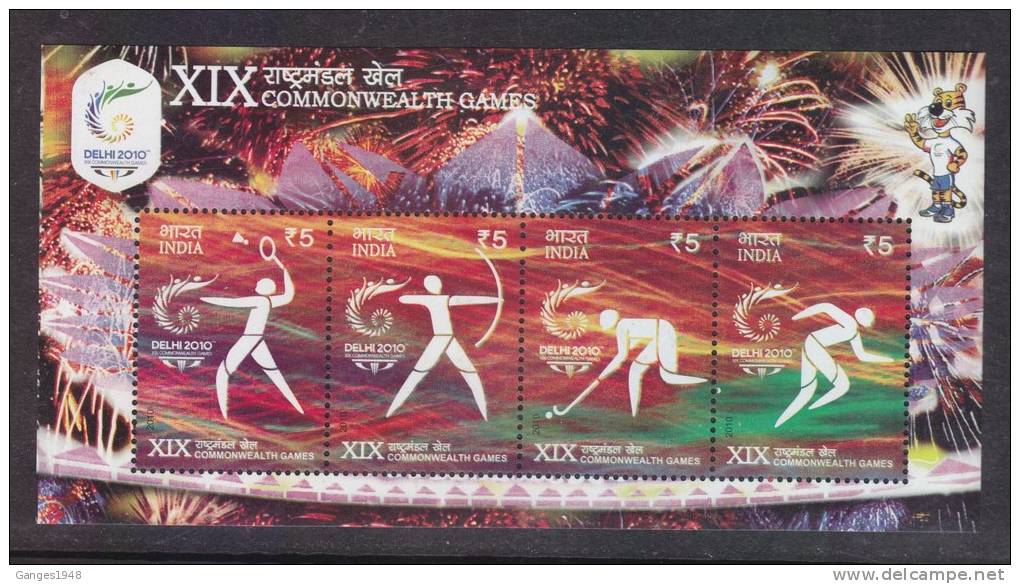 India 2010  -   COMMONWEALTH GAMES  Block  Miniature Sheet  BADMINTON  ARCHERY  HOCKEY # 22622 S Indien Inde - Blocks & Sheetlets