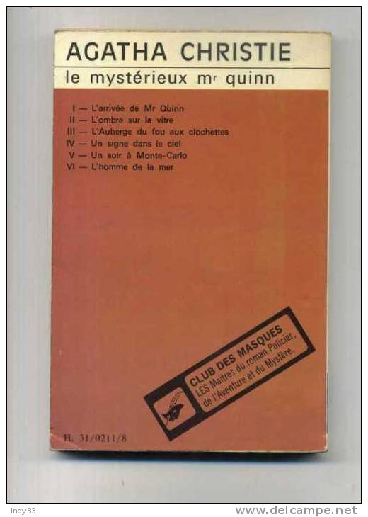 - LE MYSTERIEUX Mr QUINN . PAR AGATHA CHRISTIE  . CLUB DES MASQUES 1974 - Club Des Masques