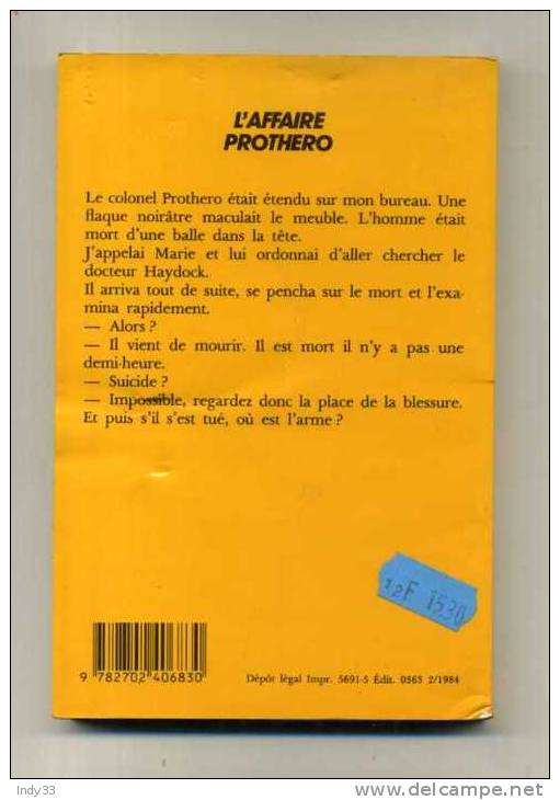 - L'AFFAIRE PROTHERO . PAR AGATHA CHRISTIE  . CHAMPS ELYSEES 1984 - Champs-Elysées