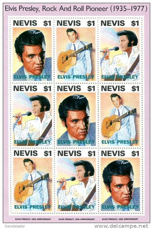 Nevis. Elvis Presley,15th Anniversary. Rock And Roll Pioneer 1935-1977. MNH**. Guitar.Music.Microfon.9V. New! - Elvis Presley