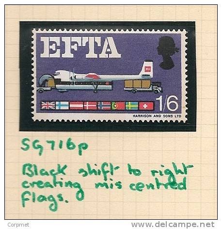 UK - Variety  SG 716p - Black Shift To Right Creating Miscentred Flags - MLH - Plaatfouten En Curiosa