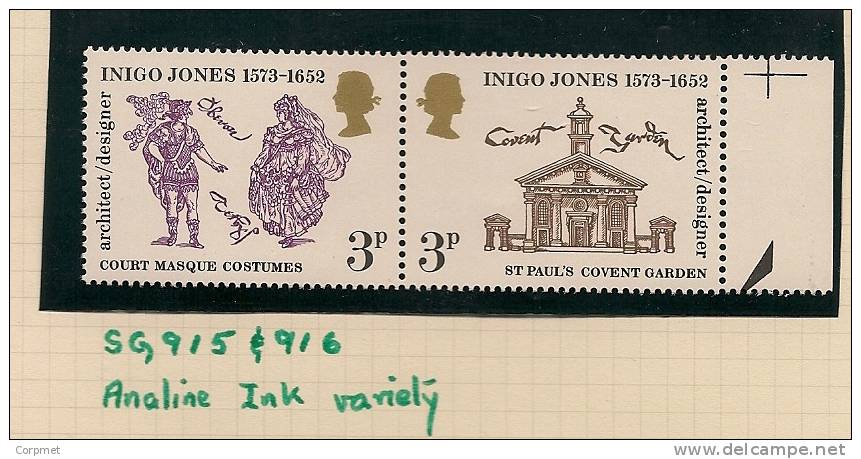 UK - Variety  SG 915/916  - ANALINE INK  - MNH - Errors, Freaks & Oddities (EFOs