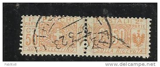 ITALY KINGDOM ITALIA REGNO PACCHI POSTALI 1914 - 1922  NODO DI SAVOIA CENT. 50c USATO USED OBLITERE' - Colis-postaux