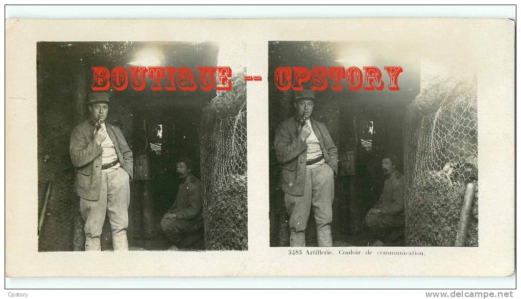 MILITARIA < PHOTO STEREOSCOPIQUE - Militaire - Artillerie  Couloir De Communications - Military - Stereoview - Guerre 1914-18