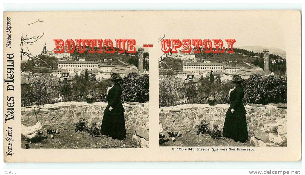 PHOTO STEREOSCOPIQUE - ITALIA  FIESOLOE  Vue Vers San Francesco - Italie - Stereoview - Stereoscopic