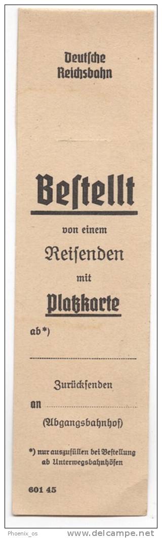 GERMANY - Deutsche Reichsbahn, Bundesbahn / Railway, Ticket Bestellt - Europa