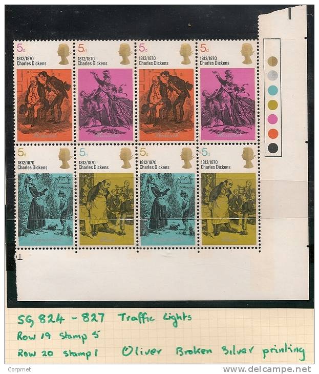 UK - Variety  SG 824/827 - TRAFFIC LIGHTS - Row 19 Stamp 5  & Row 20 Stamp 1  OLIVER Broken Silver Printing - MNH - Plaatfouten En Curiosa