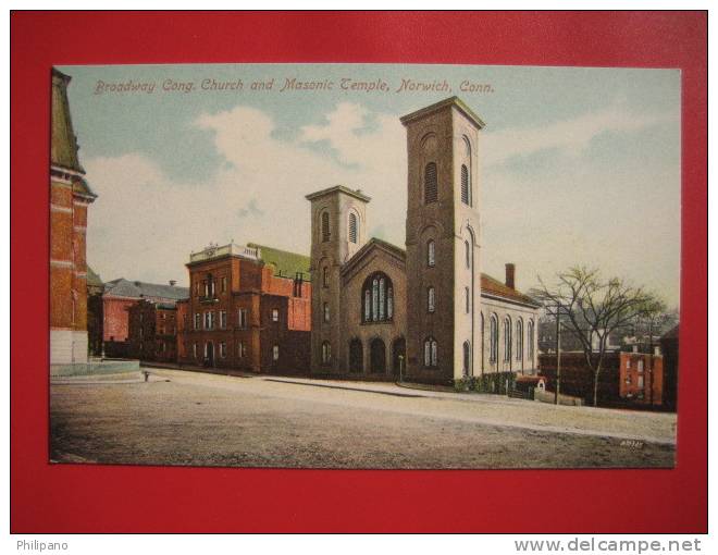 Connecticut  Norwich- Broadway Church & Masonic Temple Ca 1910====  - Ref 265 - Andere & Zonder Classificatie