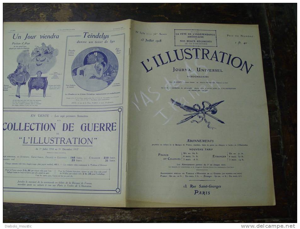 N° 3932 Du 13 -7- 1918                              Lithographie  Sur Double-page Centrale : - L'Illustration