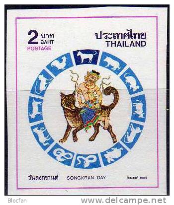 Jahr Des Hundes 1994 Thailand 1994 B ** 3€ Dämon Reitet Hund Chinesischer Kalender Dog Songkran Day Of Thailande - Thailand