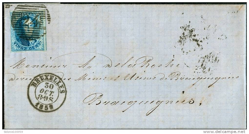 N°11 Sur Lettre De Bruxelles Vers Strépy-Bracquegnies En 1859 - 1858-1862 Medaillen (9/12)