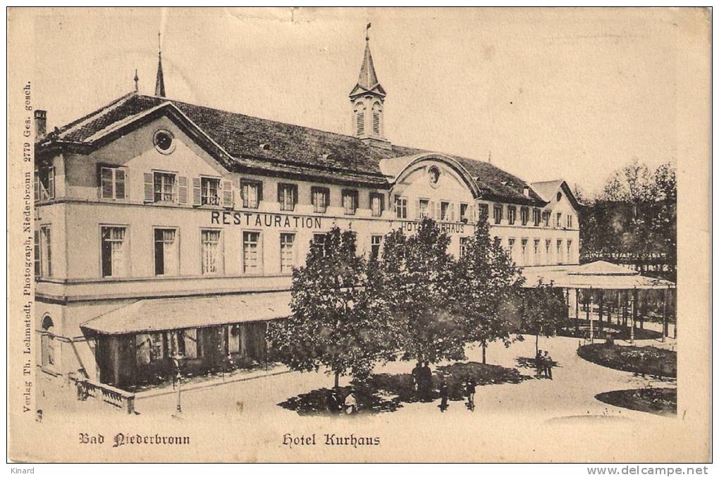 CPA .  NIEDERBRONN.  HOTEL  KURHAUS.  Circulé 1909. France  St-cloud. - Elsass