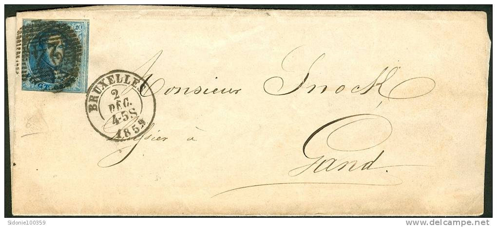 N°11 Sur Lettre De Bruxelles Vers Gand En 1859 - 1858-1862 Medaillen (9/12)