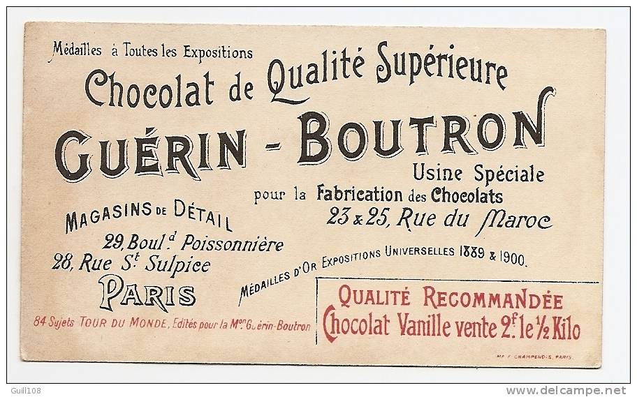 Chromo Bordure Dorée Chocolat Guérin Boutron Tour Monde N° 32 Colombo Marchand Riz Sri Lanka Commerce A4-29 - Guerin Boutron