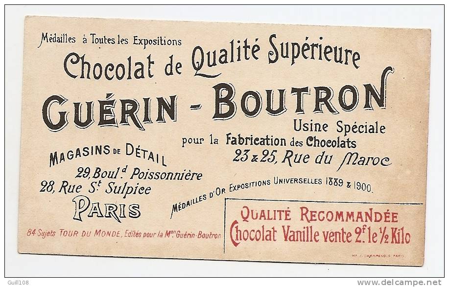 Chromo Bordure Dorée Chocolat Guérin Boutron Tour Monde N° 37 Aux Indes Tour Shivagunga A4-30 - Guerin Boutron