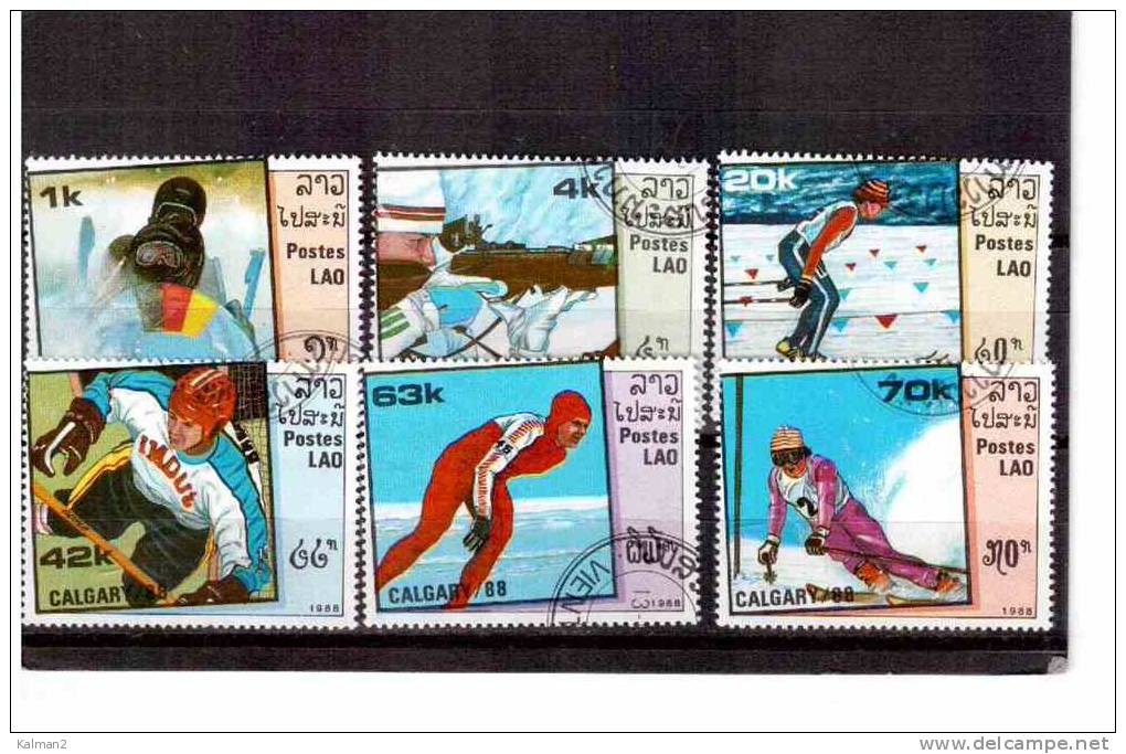 XX81  -  GIOCHI OLIMPICI  CALGARY  '88  -  SERIE COMPLETA USATA  LAOS - CAT.Michel Nr. 1060/1065 - Inverno1988: Calgary