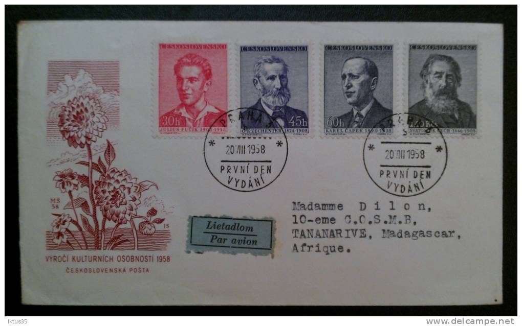FDC-ENVELOPPE PREMIER JOUR-TCHECOSLOVAQUIE-PRAHA-20.08.1958 - FDC