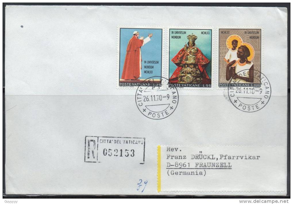 Vatican - Lettre Recommandée Du 26.11.1970 - Yvert N° 513 à 515 - Used Stamps