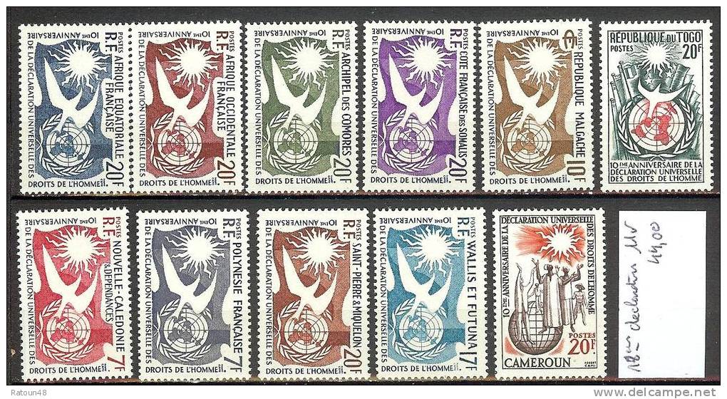 Série Complète 11 Timbres Neuf* Déclaration Universelle Des Droits De L´homme - Andere & Zonder Classificatie