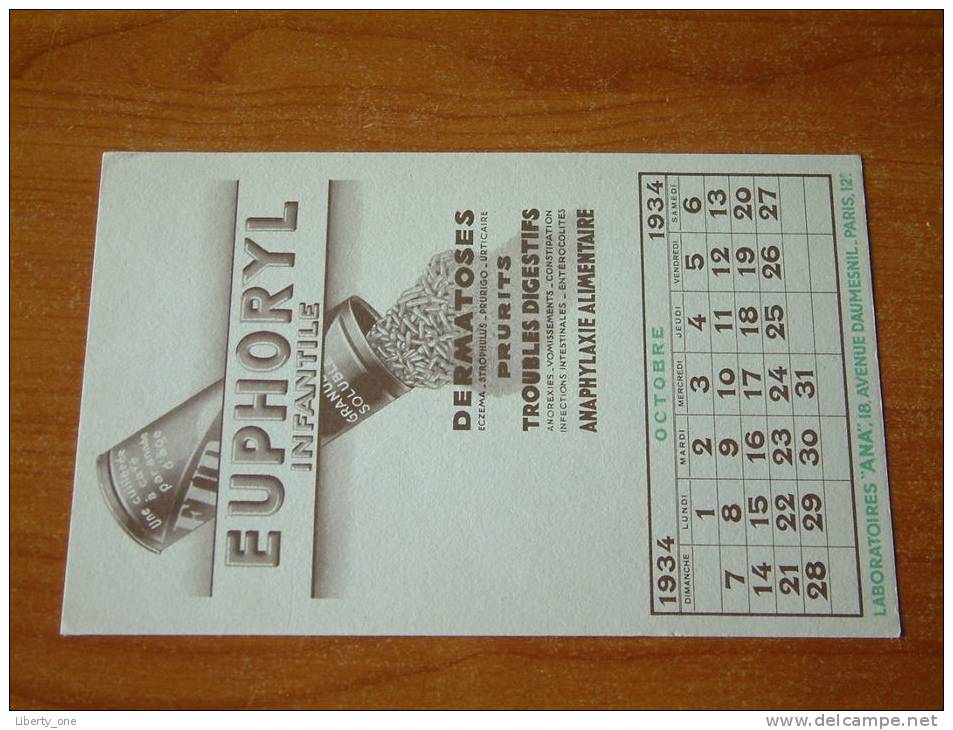 EUPHORYL / Lab. " ANA "  PARIS ( 12e ) Anno Octobre 1934 ( Details Zie Foto ) ! - Produits Pharmaceutiques