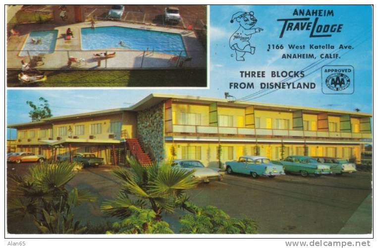 Anaheim CA California, TraveLodge Motel Near Disneyland, Autos, Lodging, C1950s Vintage Postcard - Anaheim