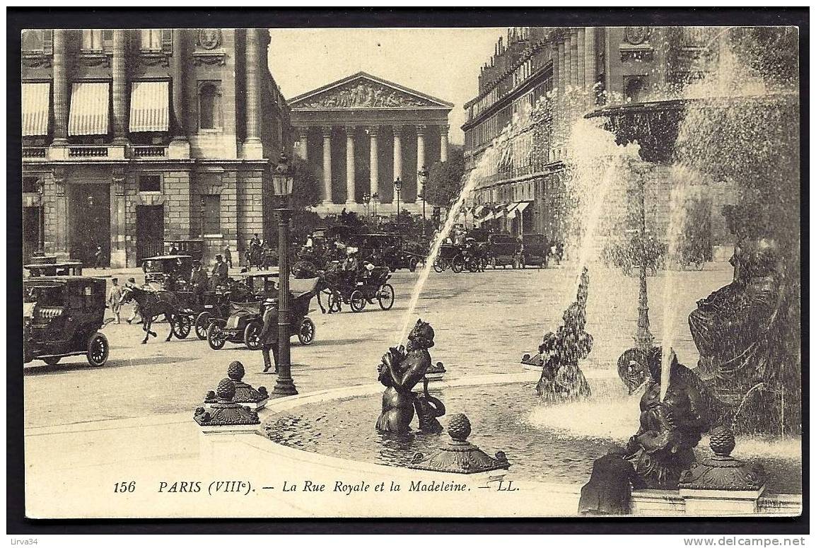 CPA  ANCIENNE- FRANCE- PARIS (75)- RUE ROYALE ET LA MADELEINE- FONTAINE EN TRES GROS PLAN ET BELLE ANIMATION- - Autres & Non Classés