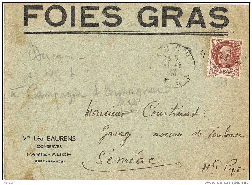 Carta PAVIE AUCH (Gere) 1943. FOIES GRAS - Lettres & Documents