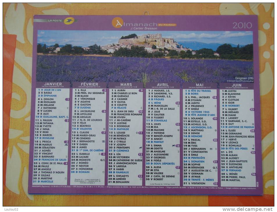 Calendrier ALMANACH PTT - LA POSTE - 2010 - Paysages - CARTIER BRESSON - Aisne 02 - Excellent  état - Tamaño Pequeño : 2001-...