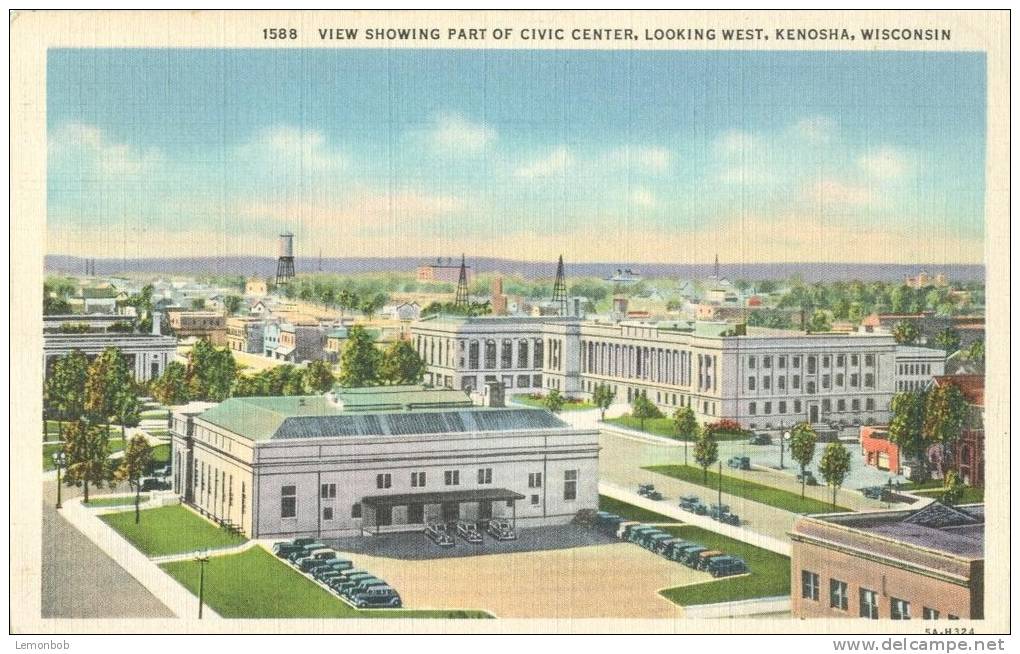 USA – United States – View Showing Part Of Civic Center, Looking West, Kenosha, Wisconsin, 1935 Used Postcard [P5979] - Kenosha