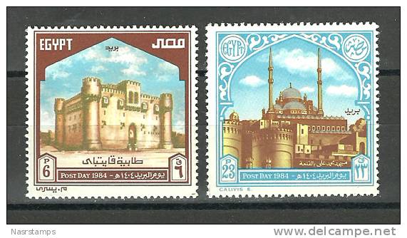 Egypt - 1984 - ( Post Day - Restored Forts >> Quatbay & Mosque, Salah El-Din ) - Set Of 2 - MNH (**) - Egittologia