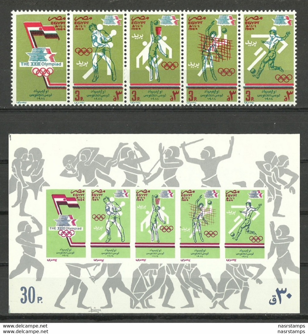 Egypt - 1984 - Set & S/S - ( 1984 Summer Olympics, Los Angeles - Sports ) - MNH** - Unused Stamps