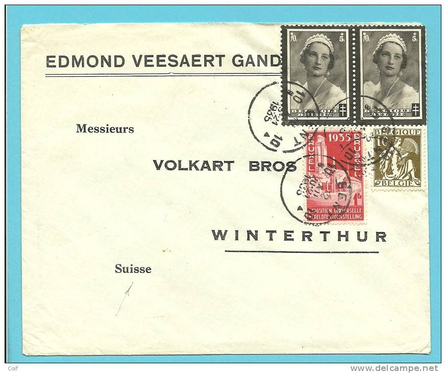 337/387/415 (surtaxe / Toeslagzegel) Op Brief  Met Stempel GENT 10 Naar WINTERTHUR (Suisse) - 1932 Ceres And Mercurius