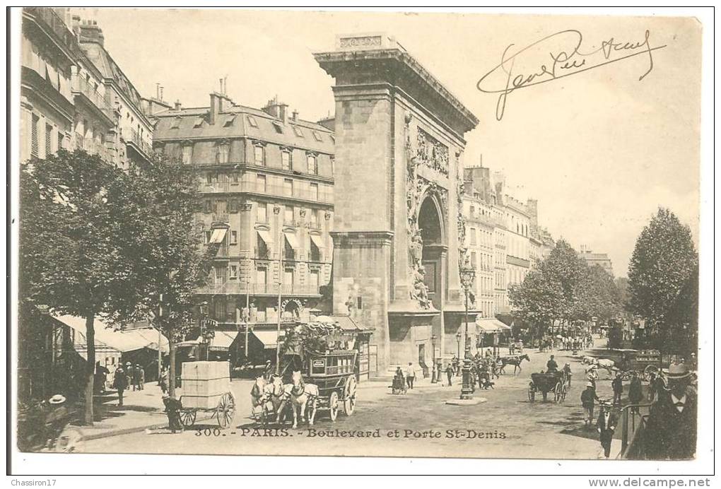 75 -   PARIS  3e -   Boulevard Et Porte Saint-Denis  - Transports Hippomobiles, Bus à Impériale- à Bras D'homme - Transport Urbain En Surface