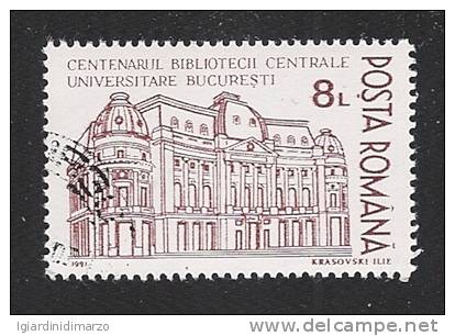 ROMANIA - 1991 - VALORE OBLITERATO DA 8 L. - CENTENARIO DELLA BIBLIOTECA UNIVERSITARIA DI BUCAREST - IN OTTIME CONDIZ. - Oblitérés