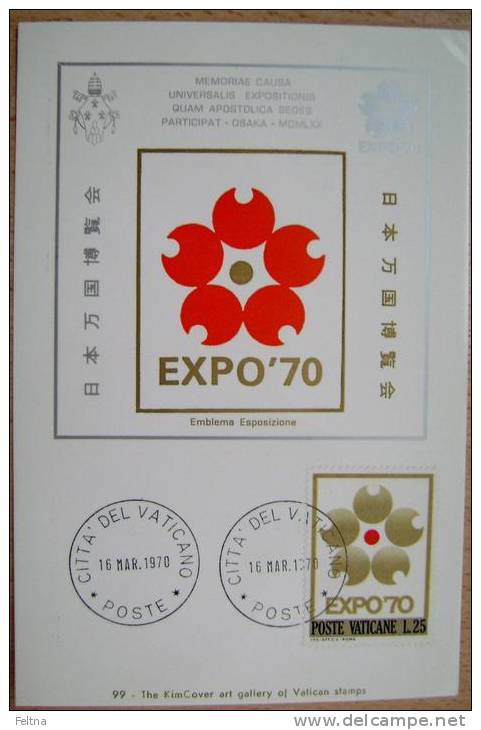 1970 VATICAN MAXIMUM CARD 1 WORLD EXPO 1970 OSAKA - 1970 – Osaka (Japón)