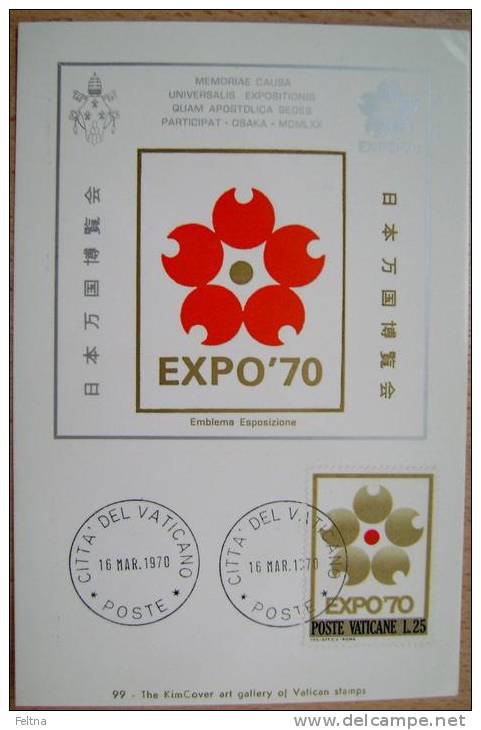 1970 VATICAN MAXIMUM CARD 1 WORLD EXPO 1970 OSAKA - 1970 – Osaka (Japon)