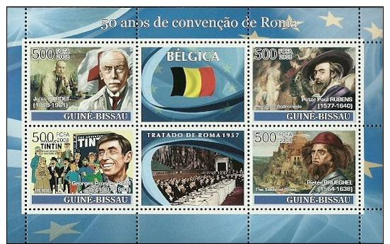 Gb8105a Guinea Bissau 2008 Idea Of Europe 50 Years S/s Flag Bordet Red Cross Tintin Dog Rubens P. Brueghel Babel - Médecine