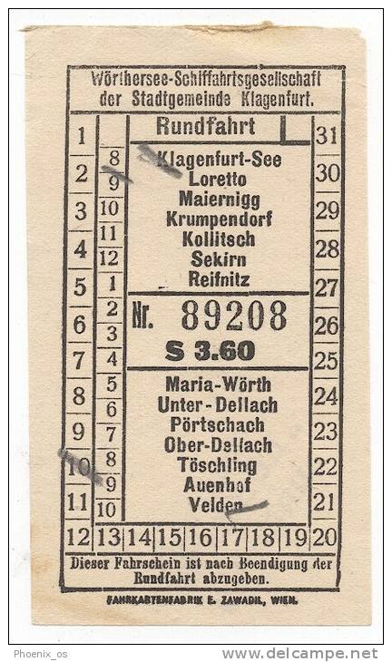 AUSTRIA - Klagenfurt See / Velden, Schiff, Ticket, Motorboot LORETTO - Europe