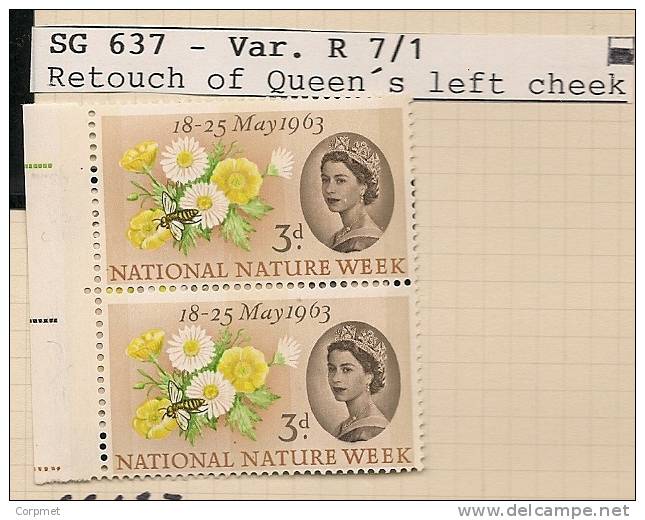 UK - Variety  SG 637p - Block Of 4 - Row 7 Stamp 1 RETOUCH To QUEEN´s LEFT CHEEK -SPEC CATALOGUE VOLUME 3 - Page 231 - Variétés, Erreurs & Curiosités