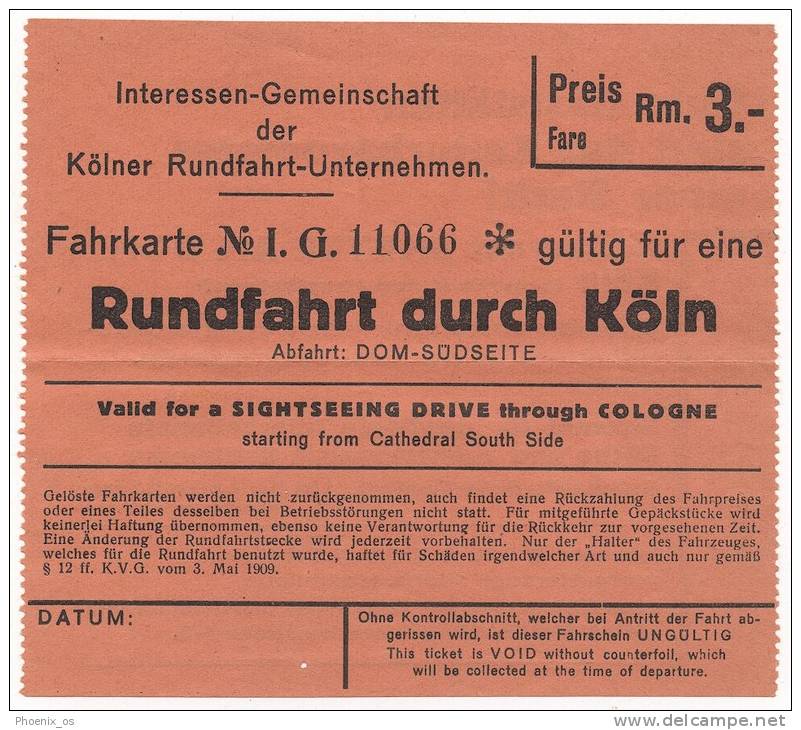 GERMANY - KOLN, Rundfahrt, Ticket - Europa