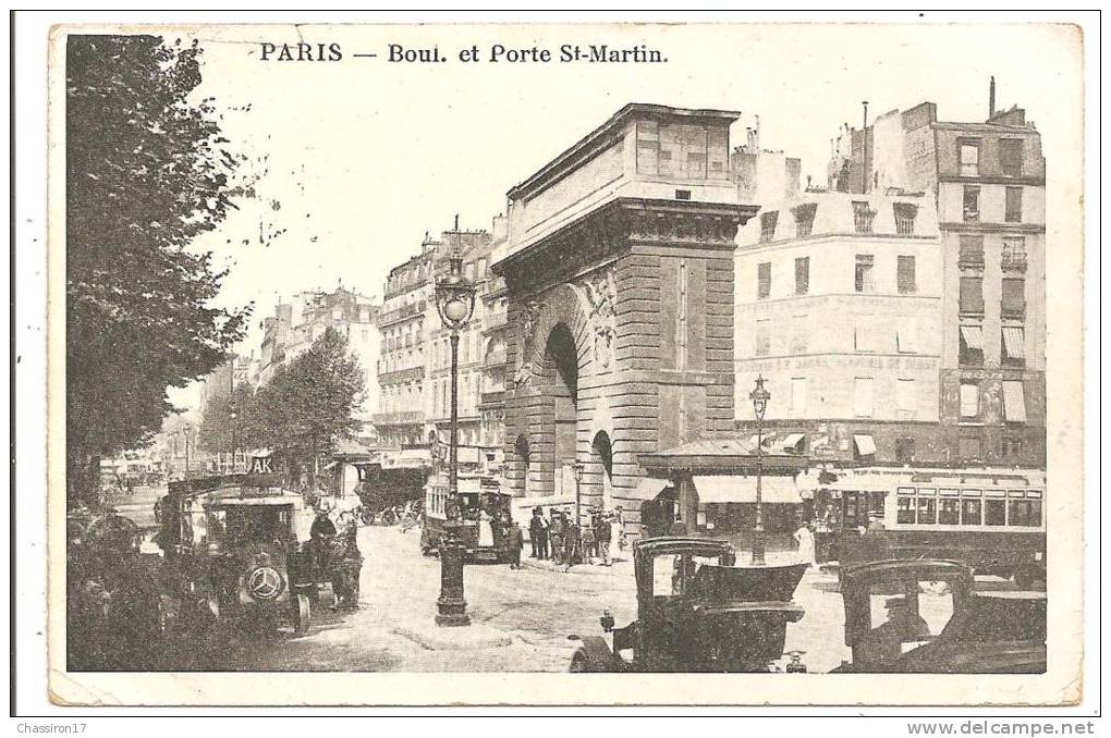 75 -   PARIS  10e -   Boul. Et Porte St-Martin - Transports Automobiles - Bus à Plate-forme - Transport Urbain En Surface