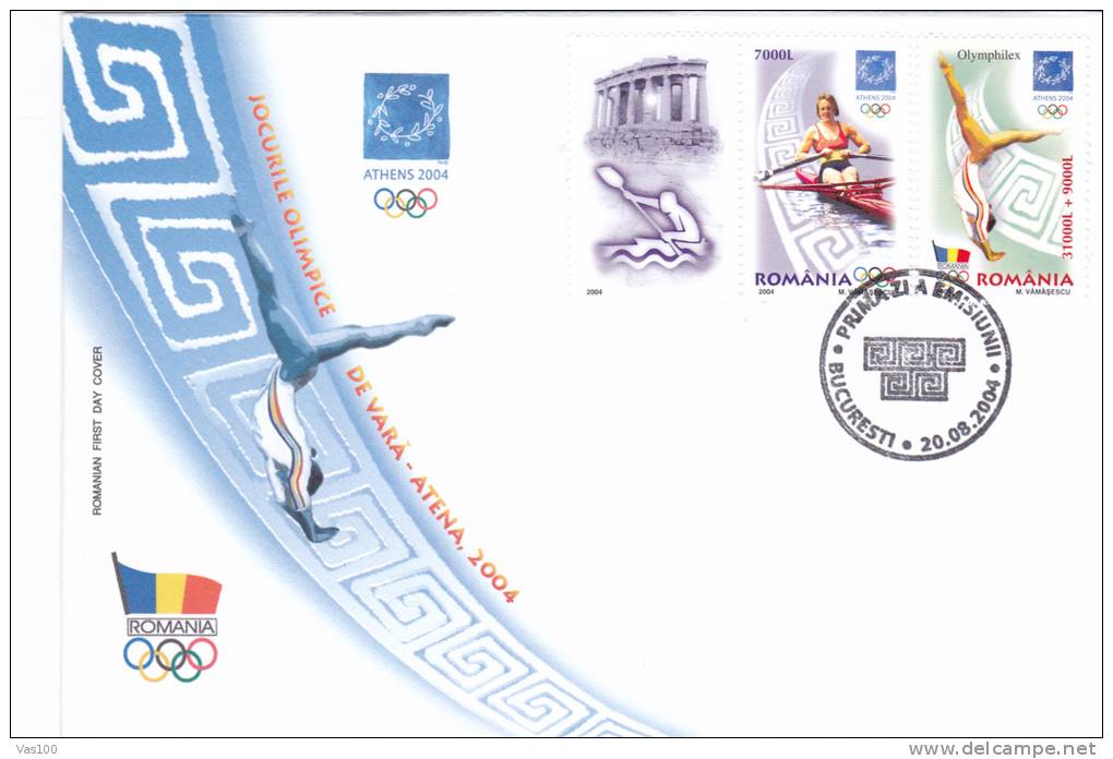 Canoe,Rowing Olympic Games Atena 2004 FDC Rare Labels On Cover!! -Romania. - Sommer 2004: Athen