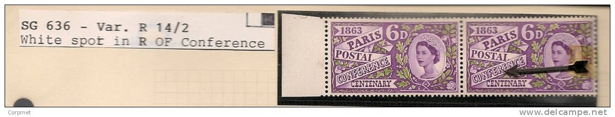 UK - Variety  SG 636 -Pair WHITE SPOT In R Of CONFERENCE -  Row 14 Stamp 2 - MNH - Variedades, Errores & Curiosidades