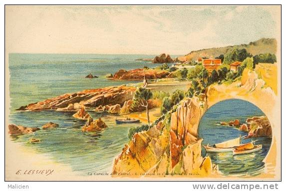 Lessieux  Illustrateur - Ref 50- La Corniche De L Esterel - Calanque De L Hotel Sube Au Trayas   - Carte Bon Etat - - Lessieux