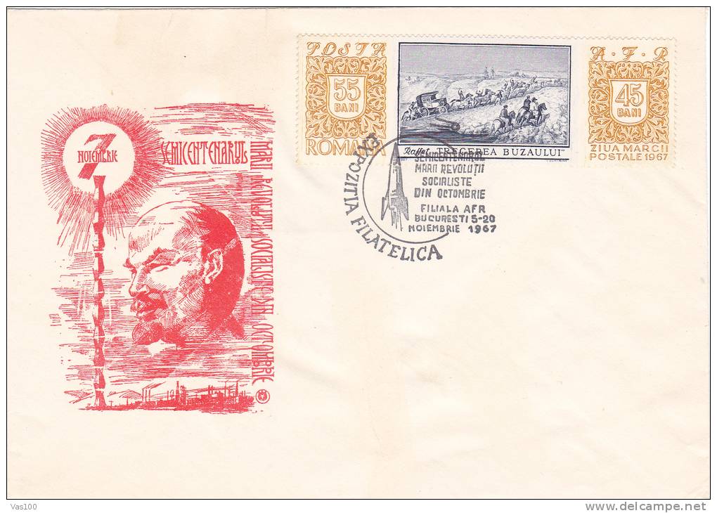 Lénine,Lenin 1967 Special Cover Stamps Obliteration Concordante.Semicentenary October Socialist Revolution - Romania. - Lenin