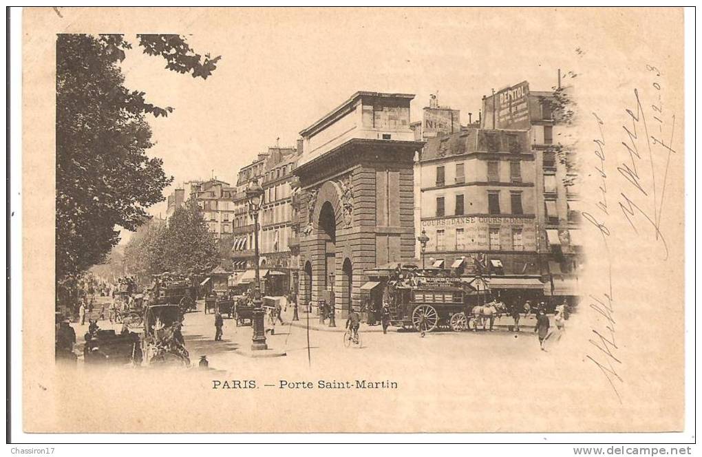 75 -  PARIS 10e - Porte Saint-Martin -  Animation  Superbe Bus à Impériale Tiré Par 2 Chevaux - Carte Précurseur - Transport Urbain En Surface