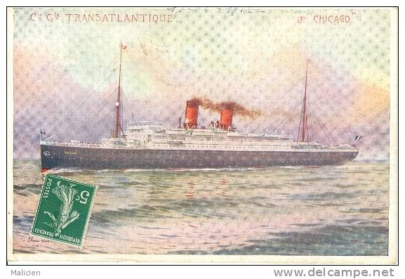 Lessieux  Illustrateur - Ref 11- Cie Gle Transatlantique -paquebot Le Chicago- Theme Bateaux Paquebots -carte Bon Etat - - Lessieux