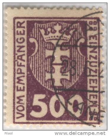 SI53D Europa Polonia DANZIG  Freie Stadt  Citta Libera 500 Pf. 1921 Violetto (scarlatto Scuro) Usato Lusso - Segnatasse